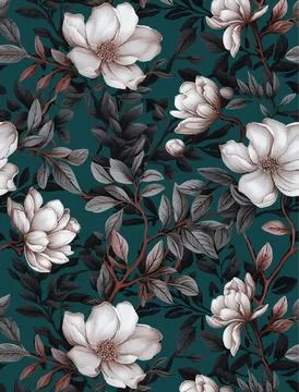 Allover,Flowers,And,Leaves,Dark,Colored,Pattern,To,Be,Used Stock Illustration