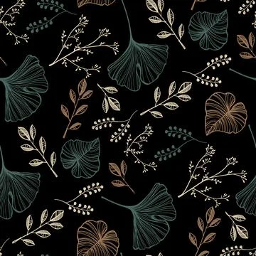 Allover,Flowers,And,Leaves,Dark,Colored,Pattern,With,Vines 스톡 일러스트