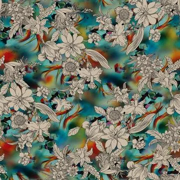 Allover,Flowers,And,Leaves,Pattern Illustrazione stock