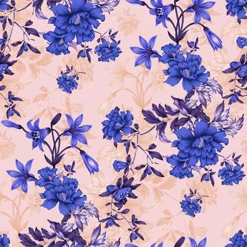 Allover,Flowers,And,Leaves,Pattern,To,Be,Used,In,Textile 스톡 일러스트