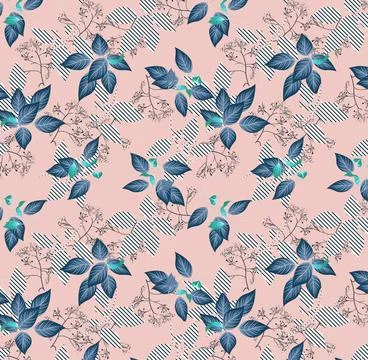 Allover,Flowers,And,Leaves,Red,Colored,Pattern,To,Be,Used Ilustração Stock