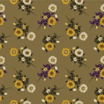 Allover,Pattern,Flowers,Art,Texture,Abstract,Illustration Ilustração Stock