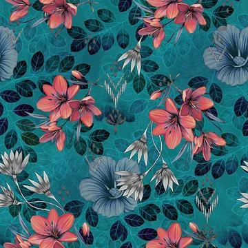 Allover,Pattern,Seamless,Watercolor,Floral,Pattern,New,Digital,Print,Textile 库存插图
