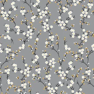 Allover,Vector,Small,Flower,Pattern,On,Grey,Background Stock-Illustration
