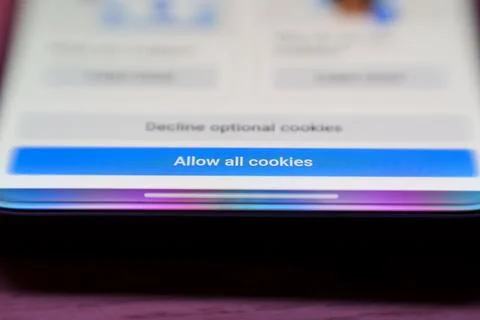 Allow cookies button on internet webpage. Internet browsing history data Stock Photos