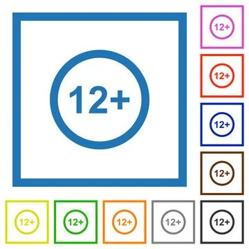 Allowed above 12 years only flat framed icons Stock Illustration