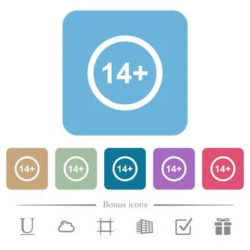 Allowed above 14 years only flat icons on color rounded square backgrounds Ilustração Stock