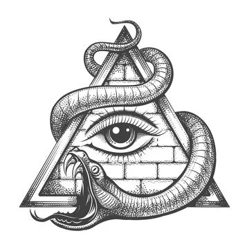 Allseeing Eye in Magic Triangle Entwined by Snake Stock Illustration