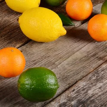Allsorts from a citrus on wooden background Stock Photos
