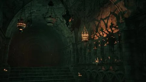 Alluring ambiance dimly lit gothic chapel flickering candles Illustrazione stock