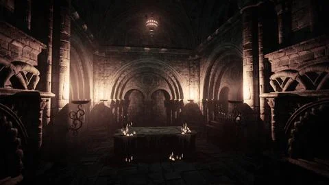 Alluring ambiance dimly lit gothic sanctuary candles Stock Illustration