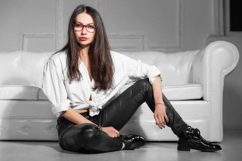 Alluring brunette in glasses. Stock Photos