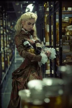 Alluring chemist holding retro jars with medicines Stock-Fotos