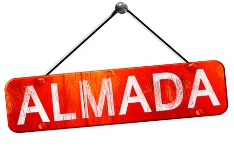 Almada, 3D rendering, a red hanging sign Stock Illustration