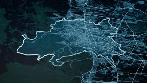 Almaty Kazakhstan Glowing Digital Map Animation 4K Stock Footage 337589206