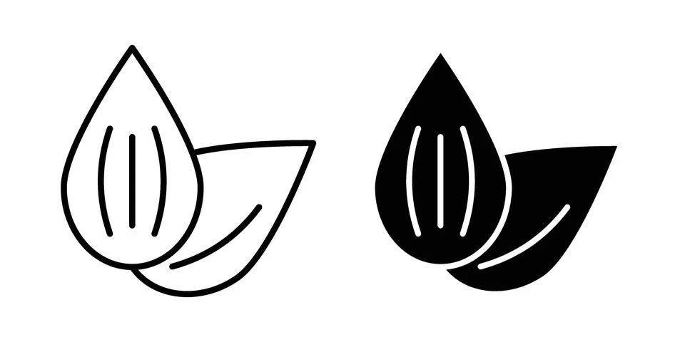 Almond icon linear versions pack on white background Stock Illustration