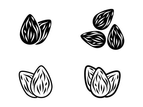 Almond Icon Set, Nut Vector Illustration Isolated on White Background Stock Illustration
