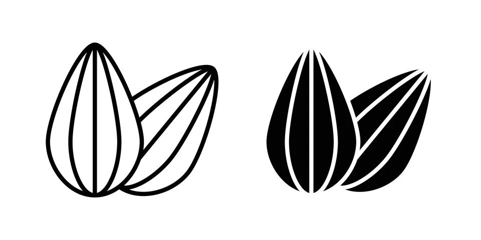 Almond icon solid, line, and editable vector set. Illustrazione stock
