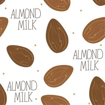 Almond milk - vector set of design elements and pattern for packaging background イラスト素材