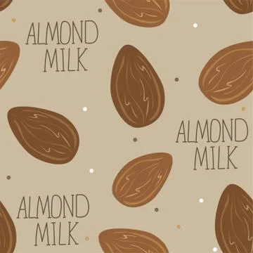 Almond milk - vector set of design elements and pattern for packaging background Stock Illustration