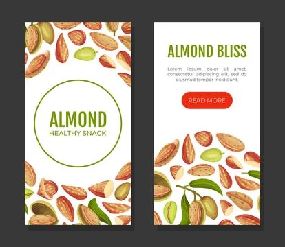 Almond Nut Banner Design with Shell and Kernel Vector Template Stock Illustration