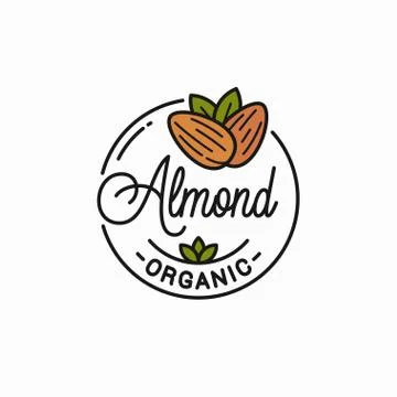 Almond nut logo. Round linear of almonds on white Stock Illustration