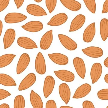 Almond nut seamless pattern. Almond kernels background. Flat vector nut. Nuts Stock Illustration