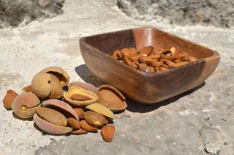 Almond nuts and shells Stock Photos