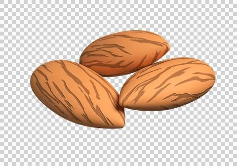 Almond nuts isolated on white. 3d rendering Stock Illustration