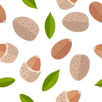 Almond Nuts Seamless Pattern Vector in Flat Design Stock Illustration