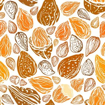 Almond nuts seamless pattern. Vector seed, shell Stock Illustration