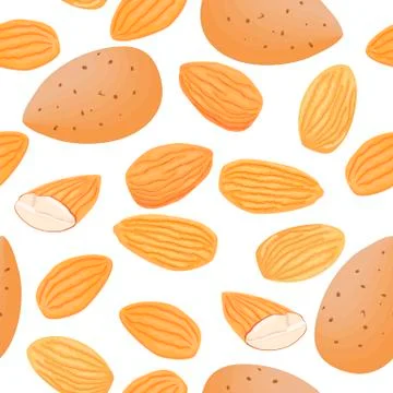 Almond peeled nuts seamless pattern. Whole and halves Stock Illustration