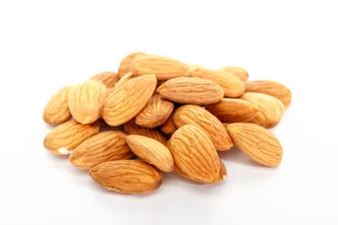 Almond on white background. Isolated objects. Nuts, natural product. Vegetabl 스톡 사진