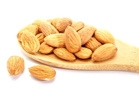Almond on white background. Isolated objects. Nuts, natural product. Vegetabl Stock Photos