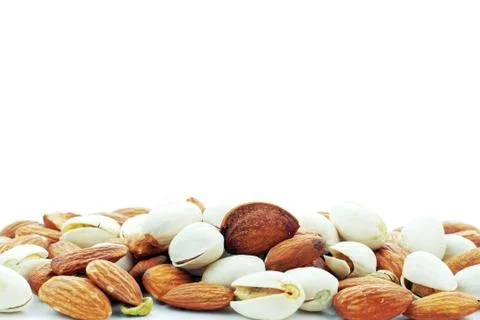 Almond on white background. Stock Photos