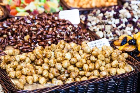 Almonds and peanuts Stock Photos