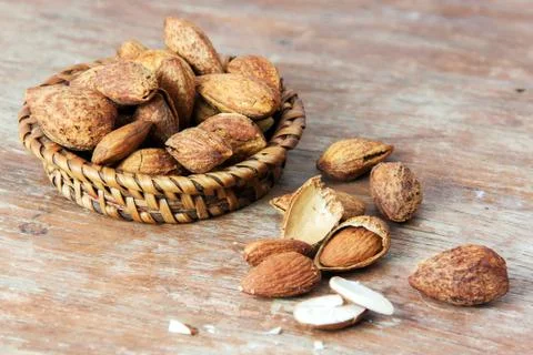 Almonds are roasted Stock Photos