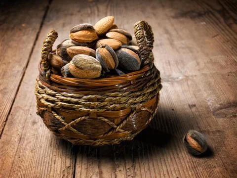 Almonds basket Stock Photos