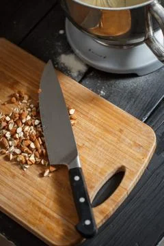 Almonds cutting knife Stock Photos