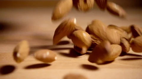 Almonds falling in slow motion Stock Footage 55378584