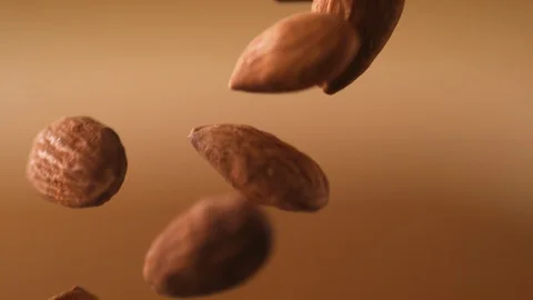 Almonds falling. Slow Motion. Stock Footage 89602453