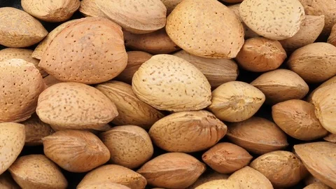 Almonds on grey stone background, close-up Vídeos de archivo 87710804