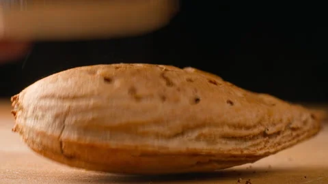 Almonds have been broken and peeled off the shell,shown in close-up detail Video stock 265691893