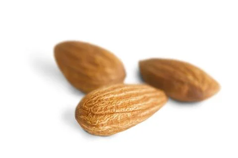 Almonds isolated on white background. Front view. Stock Photos
