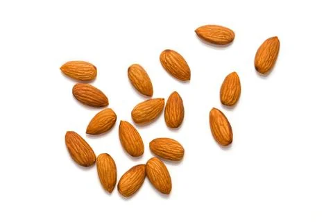 Almonds isolated on white background Stockfoto's