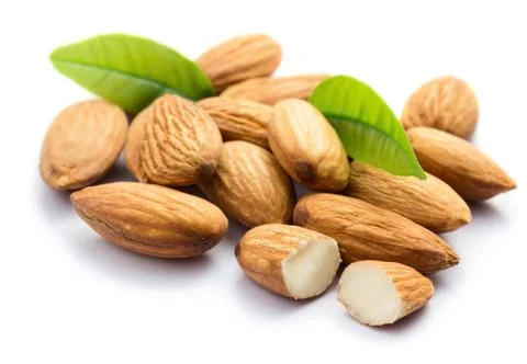 Almonds with leaves Stock Photos
