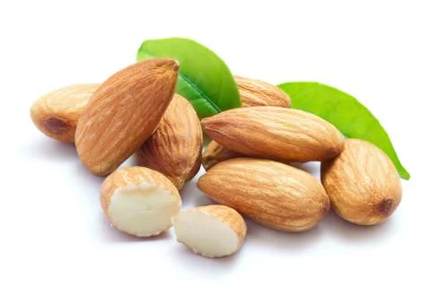 Almonds with leaves Stock Photos