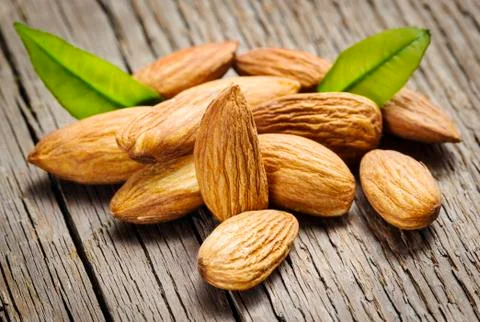 Almonds with leaves Stock Photos