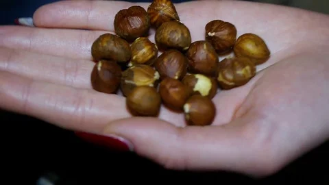 Almonds , nuts almonds, nuts in a female hand Stockbeeldmateriaal 84964004