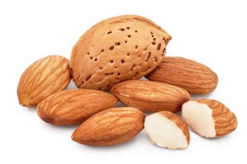 Almonds nuts isolated on white background with clipping path and full depth of Stock Photos
